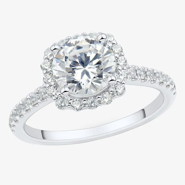 (H-I / Si1-Si2) Womens 2 CT. T.W. Lab Grown White Diamond 10K Gold Round Side Stone Halo Engagement Ring