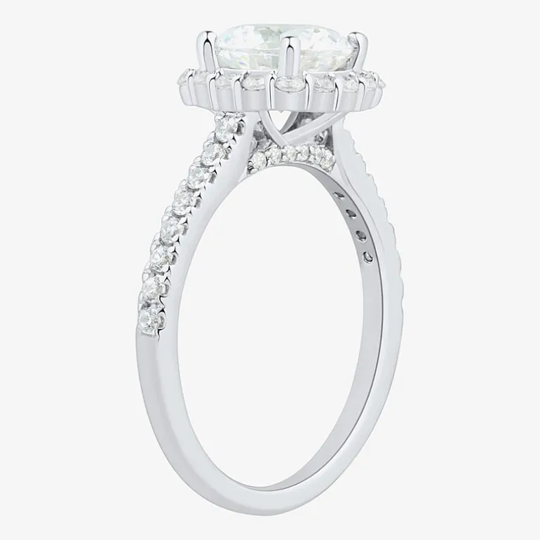 (H-I / Si1-Si2) Womens 2 CT. T.W. Lab Grown White Diamond 10K Gold Round Side Stone Halo Engagement Ring