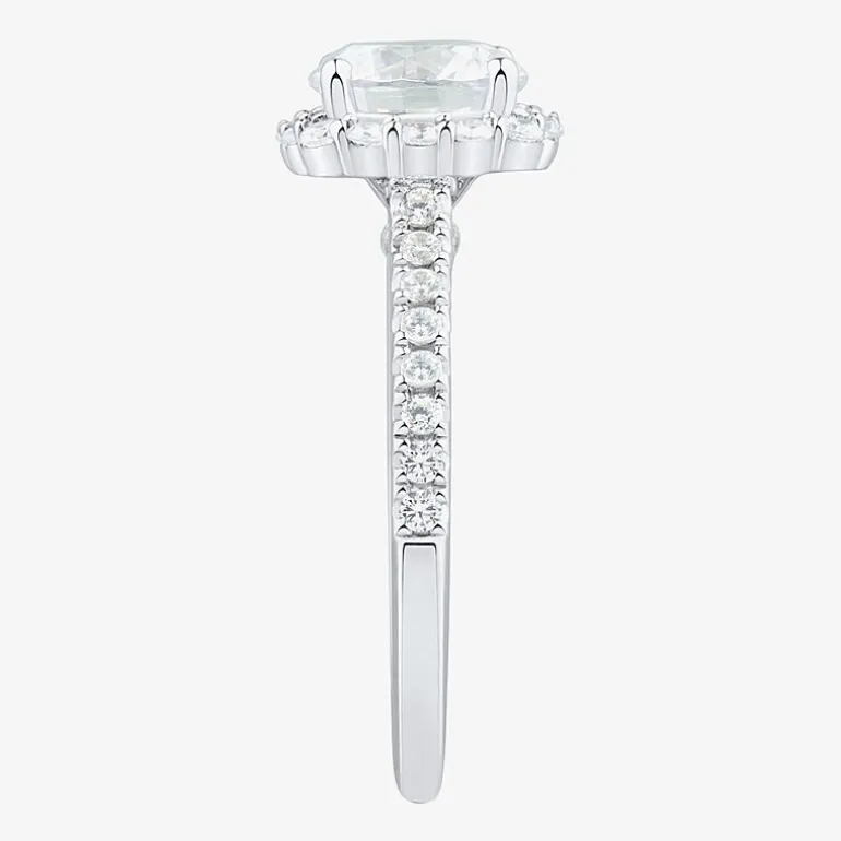 (H-I / Si1-Si2) Womens 2 CT. T.W. Lab Grown White Diamond 10K Gold Round Side Stone Halo Engagement Ring