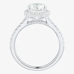 (H-I / Si1-Si2) Womens 2 CT. T.W. Lab Grown White Diamond 10K Gold Round Side Stone Halo Engagement Ring