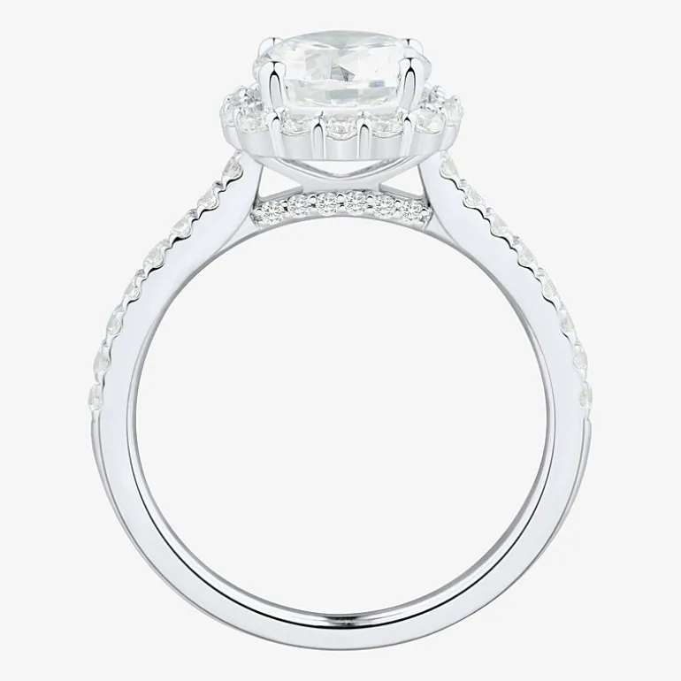 (H-I / Si1-Si2) Womens 2 CT. T.W. Lab Grown White Diamond 10K Gold Round Side Stone Halo Engagement Ring