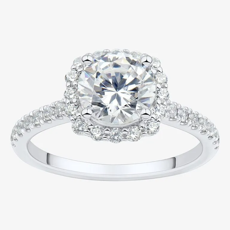 (H-I / Si1-Si2) Womens 2 CT. T.W. Lab Grown White Diamond 10K Gold Round Side Stone Halo Engagement Ring