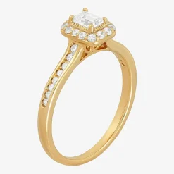 (H-I / Si1-Si2) Womens 1/2 CT. T.W. Lab Grown White Diamond 10K Gold Side Stone Halo Engagement Ring