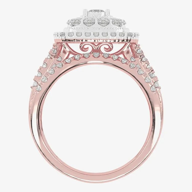 (H-I / Si1-Si2) Womens 1 CT. T.W. Lab Grown White Diamond 10K or 14K Gold Cushion Halo Bridal Set