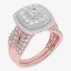 (H-I / Si1-Si2) Womens 1 CT. T.W. Lab Grown White Diamond 10K or 14K Gold Cushion Halo Bridal Set