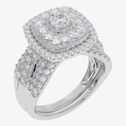 (H-I / Si1-Si2) Womens 1 CT. T.W. Lab Grown White Diamond 10K or 14K Gold Cushion Halo Bridal Set