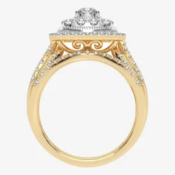(H-I / Si1-Si2) Womens 1 CT. T.W. Lab Grown White Diamond 10K or 14K Gold Cushion Halo Bridal Set