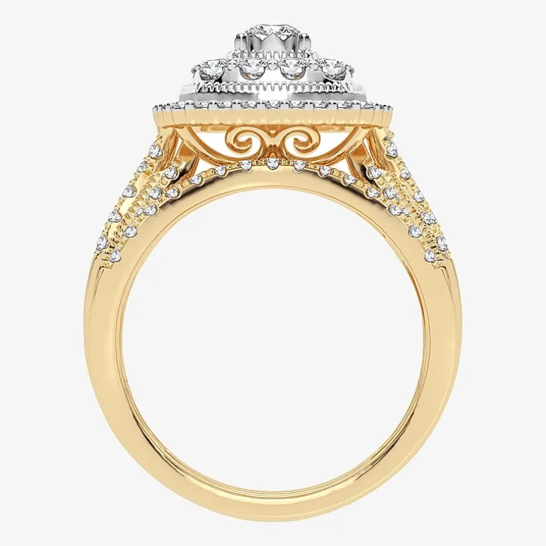 (H-I / Si1-Si2) Womens 1 CT. T.W. Lab Grown White Diamond 10K or 14K Gold Cushion Halo Bridal Set