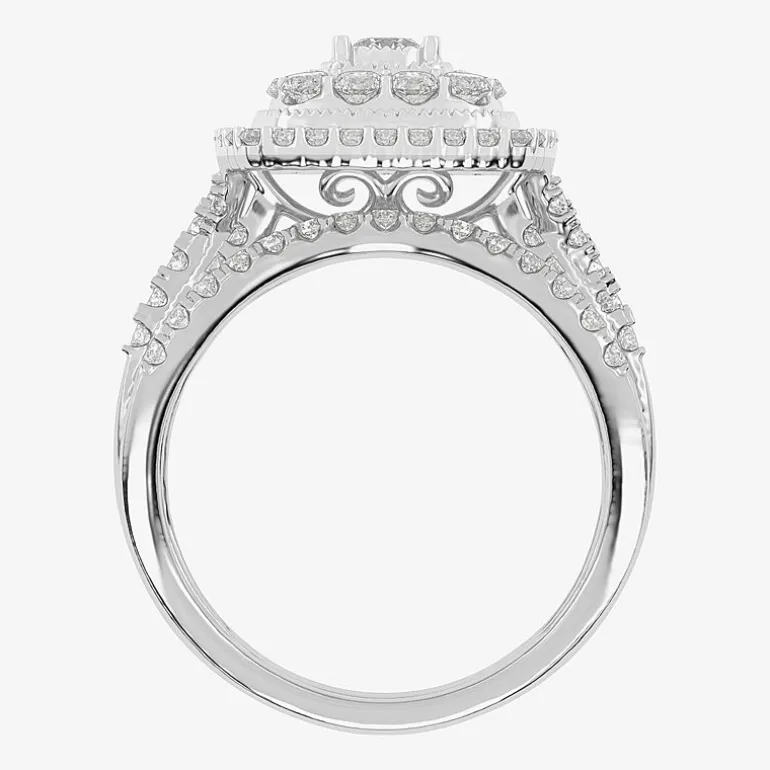 (H-I / Si1-Si2) Womens 1 CT. T.W. Lab Grown White Diamond 10K or 14K Gold Cushion Halo Bridal Set