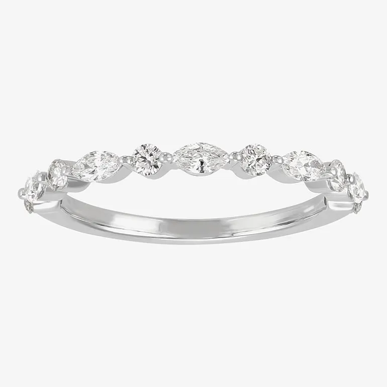 (H-I / Si1-Si2) Womens 1/2 CT. T.W. Lab Grown White Diamond 10K Gold Marquise Wedding Band