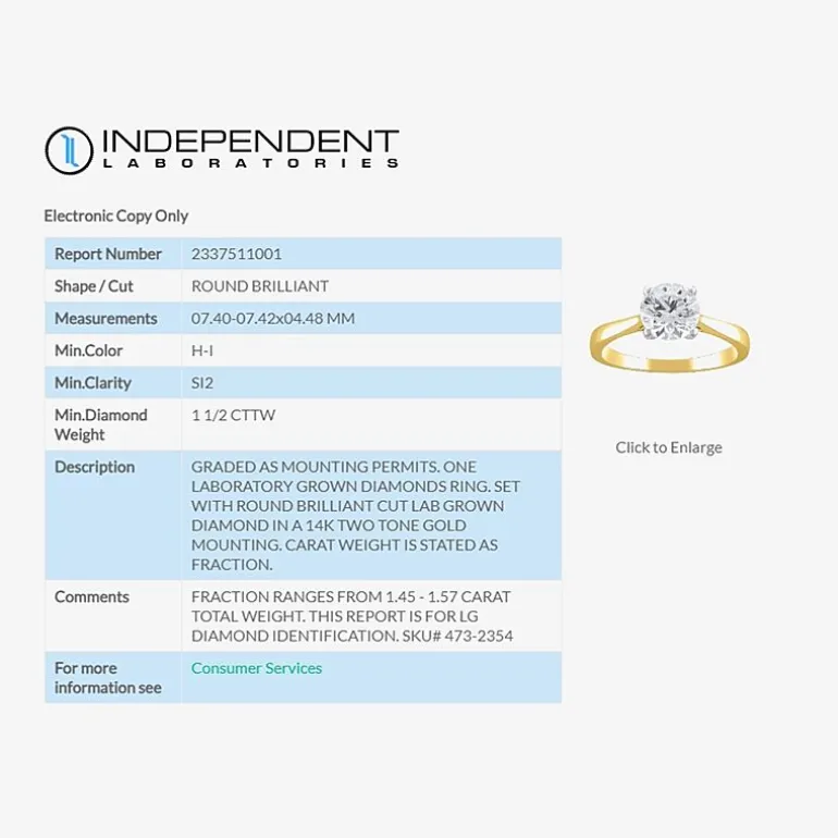 (H-I / Si2) Womens 1 1/2 CT. Lab Grown White Diamond 14K Gold Round Solitaire Engagement Ring