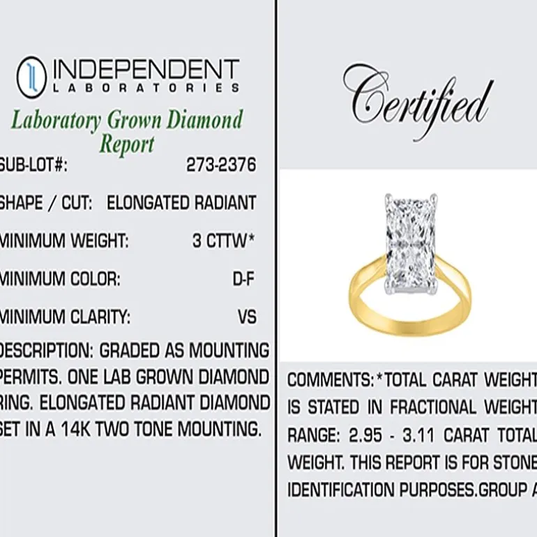 (H-I / SI2) Womens 3 CT. Lab-Grown White Diamond 14K Gold Radiant-Cut Solitaire Engagement Ring