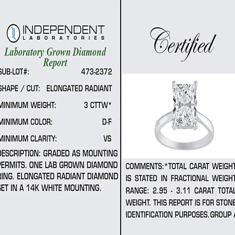 (H-I / SI2) Womens 3 CT. Lab-Grown White Diamond 14K Gold Radiant-Cut Solitaire Engagement Ring