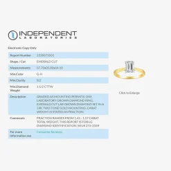 (H-I / SI2) Womens 1 1/2 CT. Lab-Grown White Diamond in 14K Gold Emerald Solitaire Engagement Ring