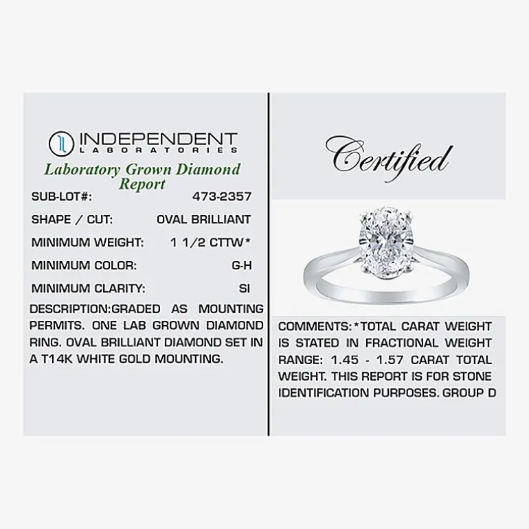 (H-I / SI2) Womens 1 1/2 CT. Lab-Grown White Diamond in 14K Gold Oval Solitaire Engagement Ring