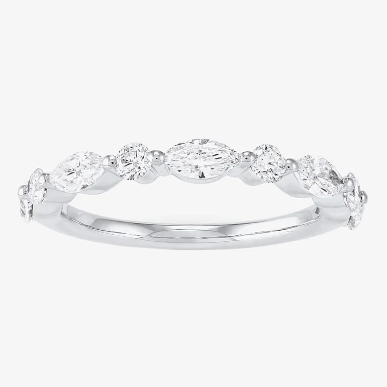 (H-I / Si2) Womens 1 CT. T.W. Lab Grown White Diamond 10K Gold Marquise Wedding Band