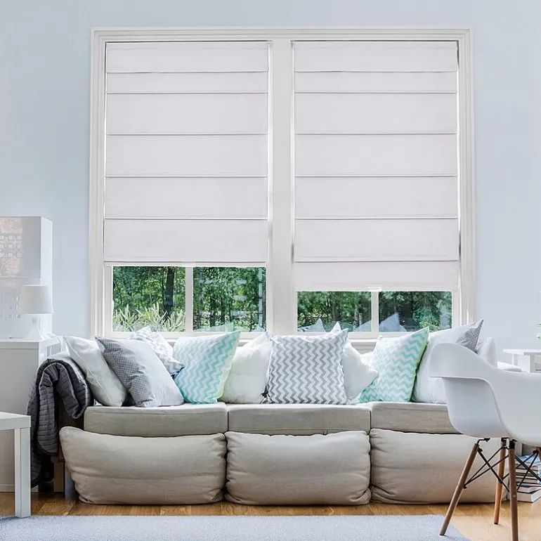 Home Basics Classic Cotton Twill Fabric With Blackout Liner Custom Cordless Blackout Roman Shade