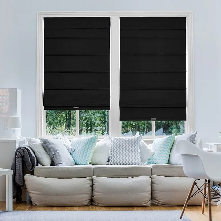 Home Basics Classic Cotton Twill Fabric With Blackout Liner Custom Cordless Blackout Roman Shade