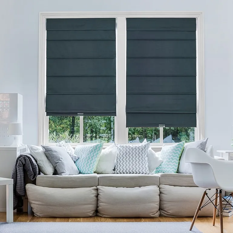 Home Basics Classic Cotton Twill Fabric With Blackout Liner Custom Cordless Blackout Roman Shade
