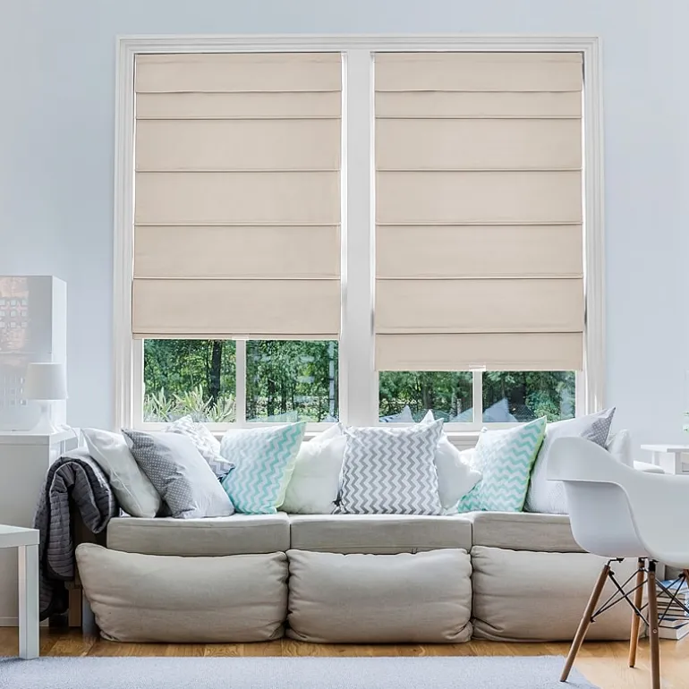Home Basics Classic Cotton Twill Fabric With Blackout Liner Custom Cordless Blackout Roman Shade