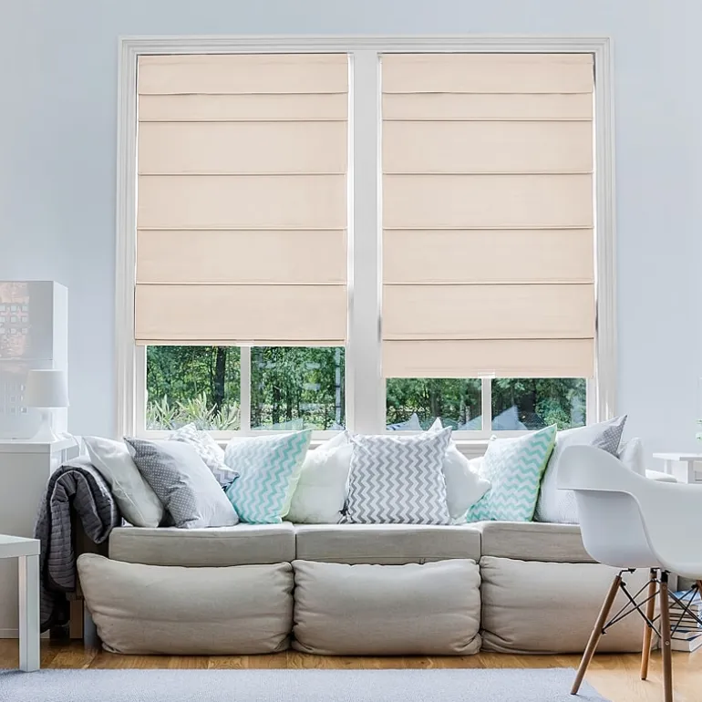 Home Basics Classic Cotton Twill Fabric With Blackout Liner Custom Cordless Blackout Roman Shade