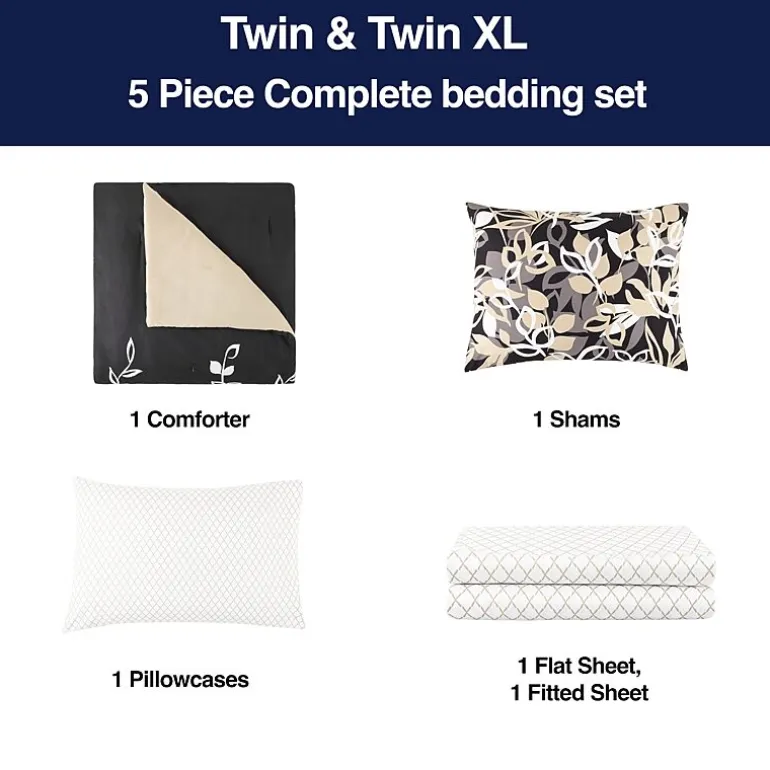 Home Expressions Casey Leaves Complete Bedding Set with Sheets