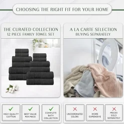 Home Weavers Inc Hazel Collection 100% Cotton Zero Twist Super Absorbent 12-pc. Quick Dry Bath Towel Set