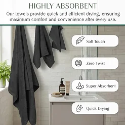 Home Weavers Inc Hazel Collection 100% Cotton Zero Twist Super Absorbent 12-pc. Quick Dry Bath Towel Set