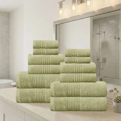 Home Weavers Inc Hazel Collection 100% Cotton Zero Twist Super Absorbent 12-pc. Quick Dry Bath Towel Set