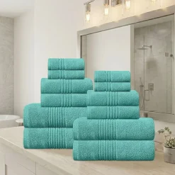 Home Weavers Inc Hazel Collection 100% Cotton Zero Twist Super Absorbent 12-pc. Quick Dry Bath Towel Set