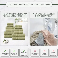 Home Weavers Inc Hazel Collection 100% Cotton Zero Twist Super Absorbent 12-pc. Quick Dry Bath Towel Set
