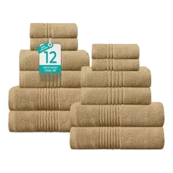 Home Weavers Inc Hazel Collection 100% Cotton Zero Twist Super Absorbent 12-pc. Quick Dry Bath Towel Set