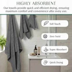 Home Weavers Inc Hazel Collection 100% Cotton Zero Twist Super Absorbent 12-pc. Quick Dry Bath Towel Set