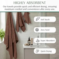Home Weavers Inc Hazel Collection 100% Cotton Zero Twist Super Absorbent 12-pc. Quick Dry Bath Towel Set
