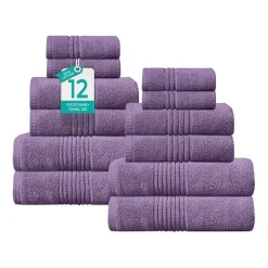 Home Weavers Inc Hazel Collection 100% Cotton Zero Twist Super Absorbent 12-pc. Quick Dry Bath Towel Set