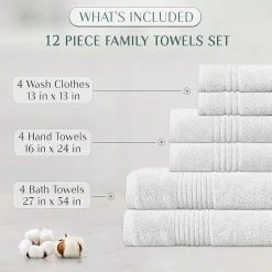 Home Weavers Inc Hazel Collection 100% Cotton Zero Twist Super Absorbent 12-pc. Quick Dry Bath Towel Set