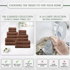 Home Weavers Inc Hazel Collection 100% Cotton Zero Twist Super Absorbent 12-pc. Quick Dry Bath Towel Set