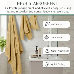 Home Weavers Inc Hazel Collection 100% Cotton Zero Twist Super Absorbent 12-pc. Quick Dry Bath Towel Set