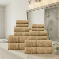 Home Weavers Inc Hazel Collection 100% Cotton Zero Twist Super Absorbent 12-pc. Quick Dry Bath Towel Set