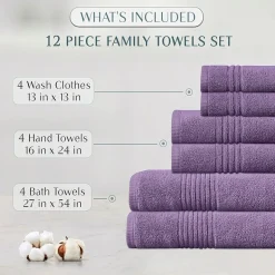 Home Weavers Inc Hazel Collection 100% Cotton Zero Twist Super Absorbent 12-pc. Quick Dry Bath Towel Set