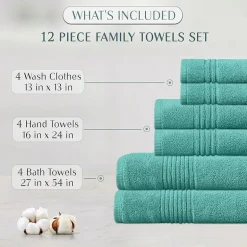 Home Weavers Inc Hazel Collection 100% Cotton Zero Twist Super Absorbent 12-pc. Quick Dry Bath Towel Set