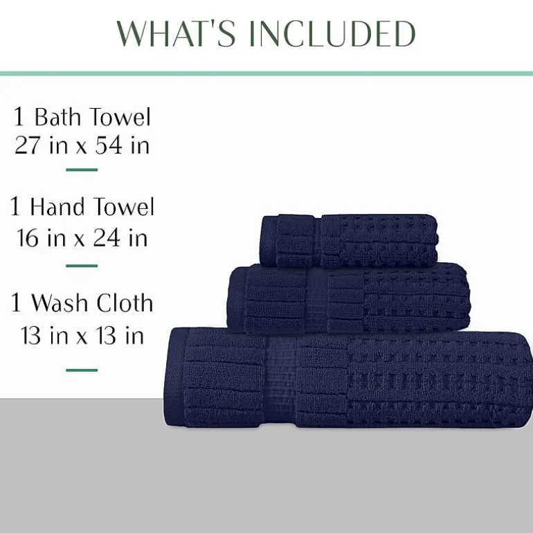Home Weavers Inc Willow Collection 100% Cotton Zero Twist Super Absorbent 3-pc. Quick Dry Bath Towel Set