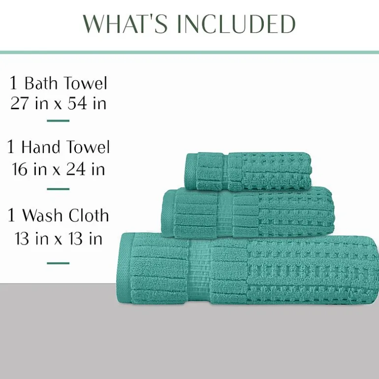 Home Weavers Inc Willow Collection 100% Cotton Zero Twist Super Absorbent 3-pc. Quick Dry Bath Towel Set