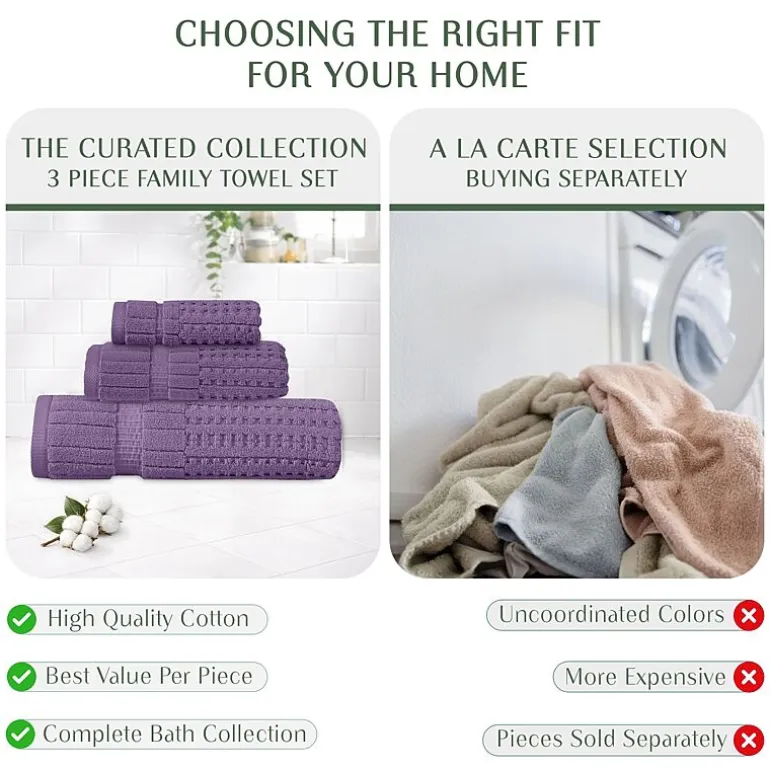 Home Weavers Inc Willow Collection 100% Cotton Zero Twist Super Absorbent 3-pc. Quick Dry Bath Towel Set