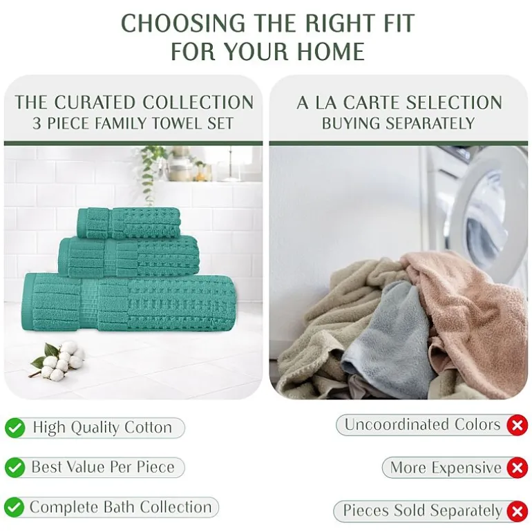 Home Weavers Inc Willow Collection 100% Cotton Zero Twist Super Absorbent 3-pc. Quick Dry Bath Towel Set