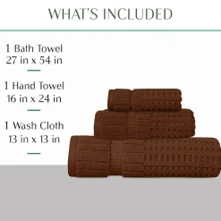 Home Weavers Inc Willow Collection 100% Cotton Zero Twist Super Absorbent 3-pc. Quick Dry Bath Towel Set