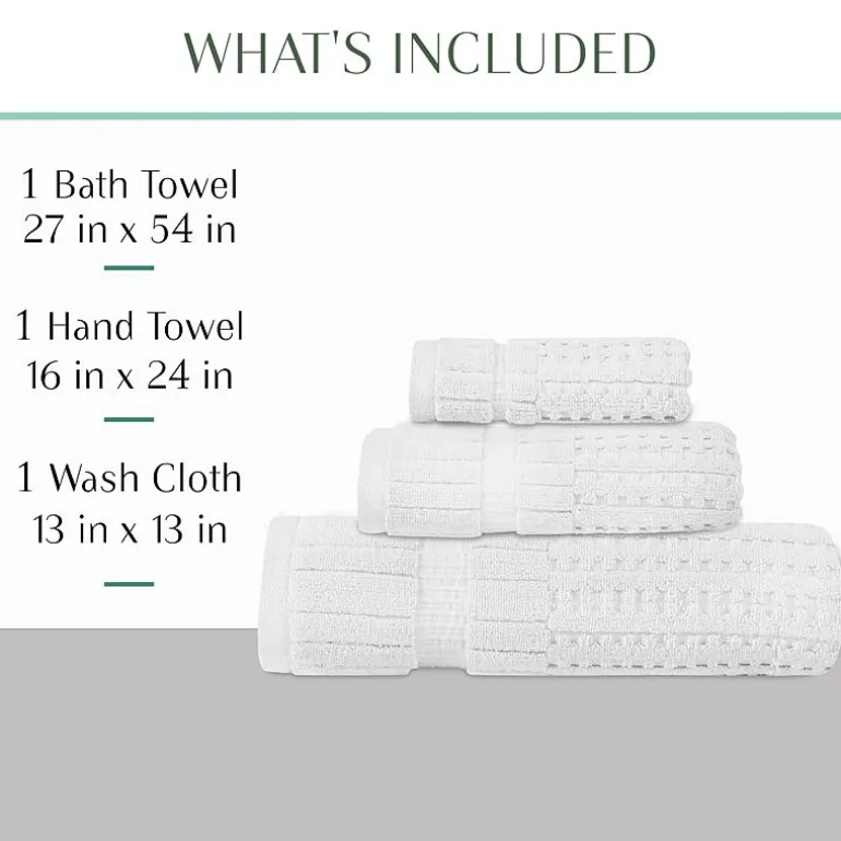 Home Weavers Inc Willow Collection 100% Cotton Zero Twist Super Absorbent 3-pc. Quick Dry Bath Towel Set