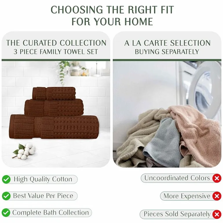 Home Weavers Inc Willow Collection 100% Cotton Zero Twist Super Absorbent 3-pc. Quick Dry Bath Towel Set