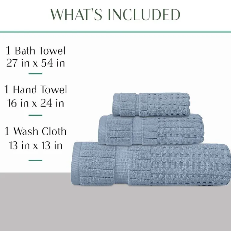 Home Weavers Inc Willow Collection 100% Cotton Zero Twist Super Absorbent 3-pc. Quick Dry Bath Towel Set