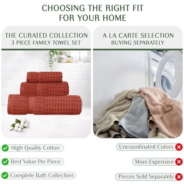 Home Weavers Inc Willow Collection 100% Cotton Zero Twist Super Absorbent 3-pc. Quick Dry Bath Towel Set